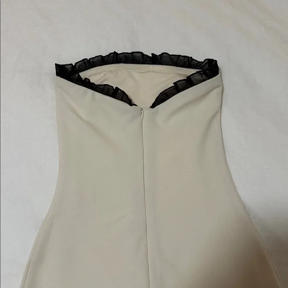 White Fox Boutique Beige Strapless Mini Dress with Black Ruffle Trim - Picture 6 of 6